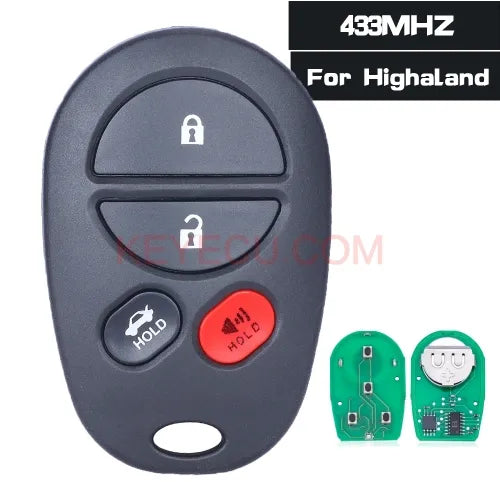 Remote Car Key Fob 3+1 Button 433MHz for Toyota Kluger 2007-2014（For Australia）