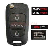 Thumbnail for OEM Genuine 95430-1Y000, 95430-1Y200 Flip Key Fob Keyless Remote 2 Button 4D-60 433MHz for Kia MORNING 2011+ SEKS-KM10TX