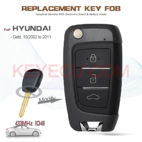 Upgrade Remote Key 1 Button 433MHz ID46 Fob for KIA GETZ 2002-2011 HYN6 Blade