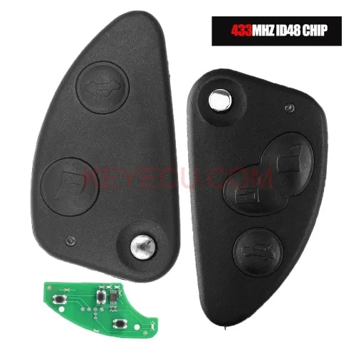 Remote Car Key Combo Flip Fob 2B/ 3 Button With Uncut SIP22 Blade 433MHZ ID48 Chip for Alfa Romeo 147 156 166 GT