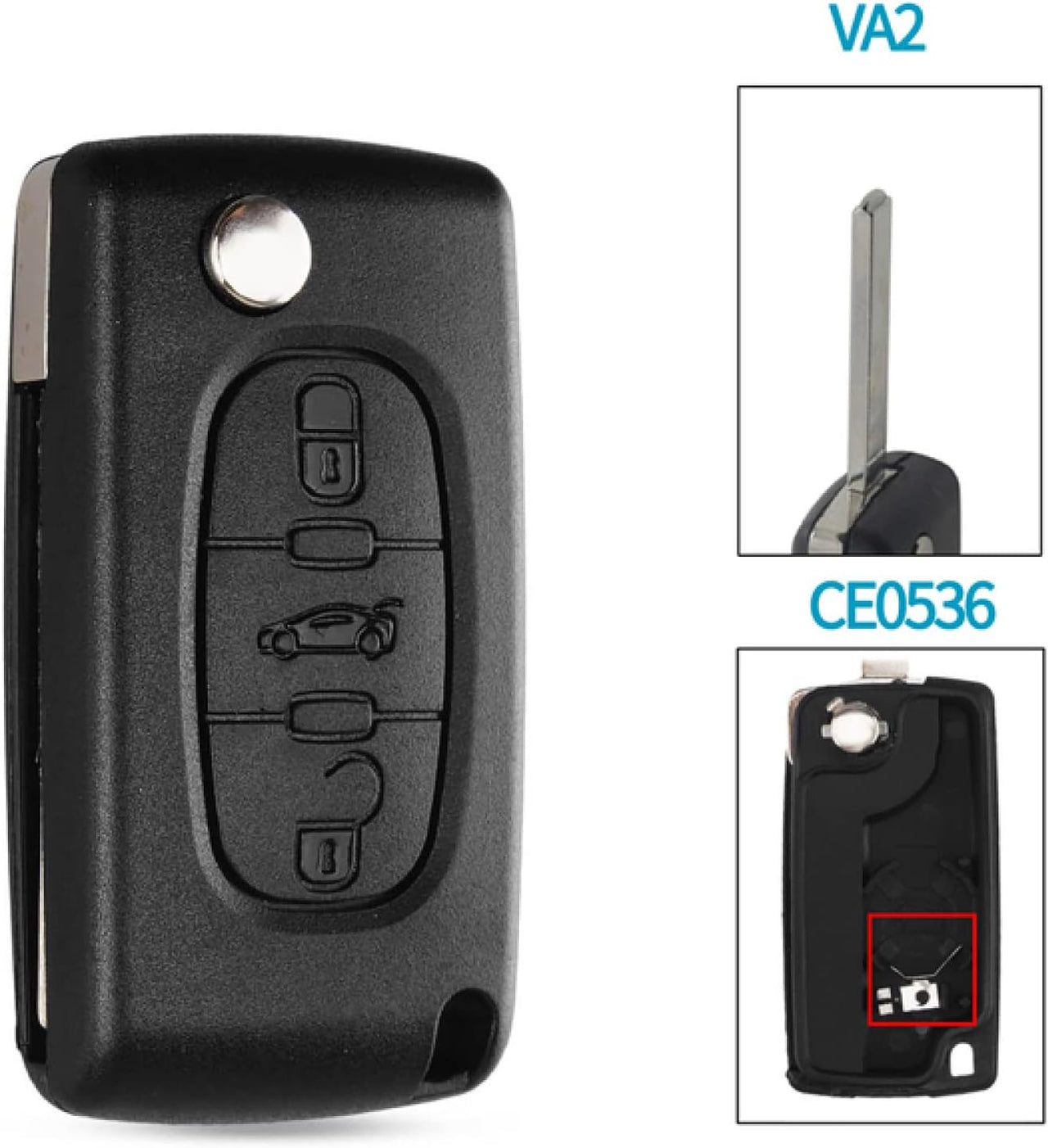 For Peugeot 3 Buttons With Battery Location VA2 Blade Flip Remote Key Shell Case