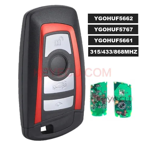 Red YGOHUF5662, YGOHUF5767, YGOHUF5661 Smart Remote Key Fob 4 Button 315MHz/433MHZ/868MHZ PCF7953 / PCF7945 for BMW F Chassis FEM / BDC CAS4 CAS4+