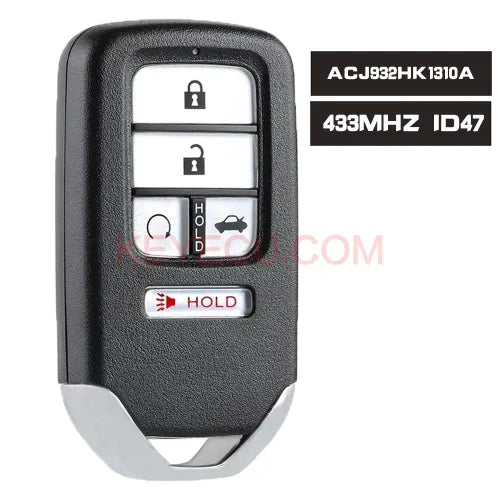 FCC ID: ACJ932HK1310A Smart Remote Control Car Key With 4+1 5 Buttons 433.92MHz ID47 Chip for Honda Accord 2016 2017 Fob