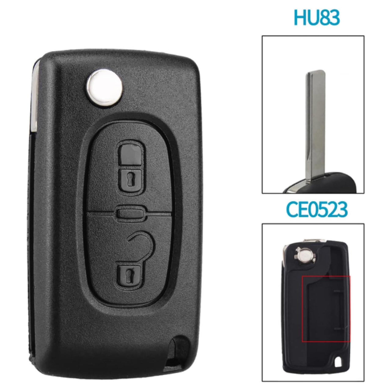 For Peugeot No Battery Holder CE0523 HU83 Blade 2 Buttons Flip Remote Key Shell Case