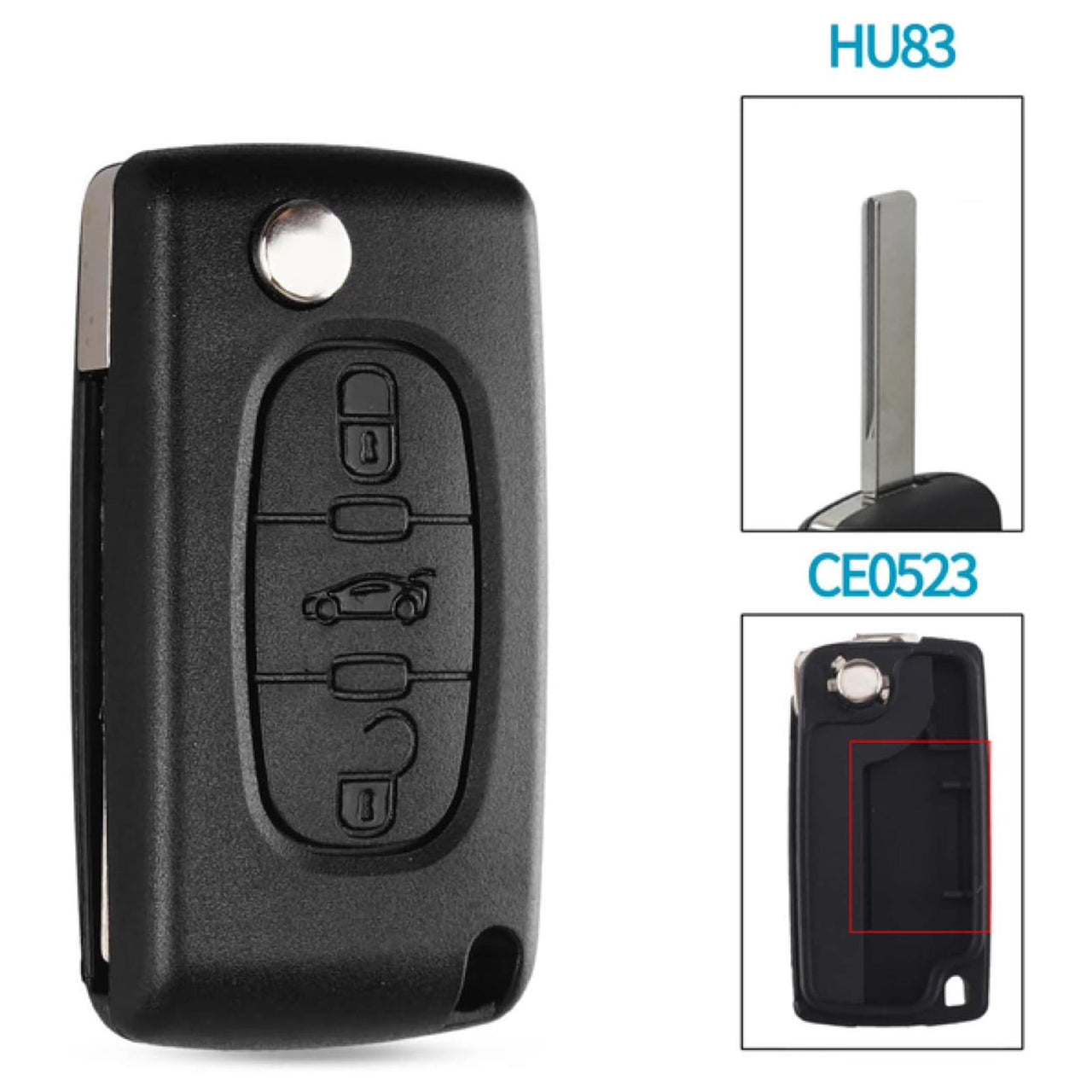 For Peugeot CE0523 HU83 Blade No Battery Holder 3 Buttons Flip Remote Key Shell Fob