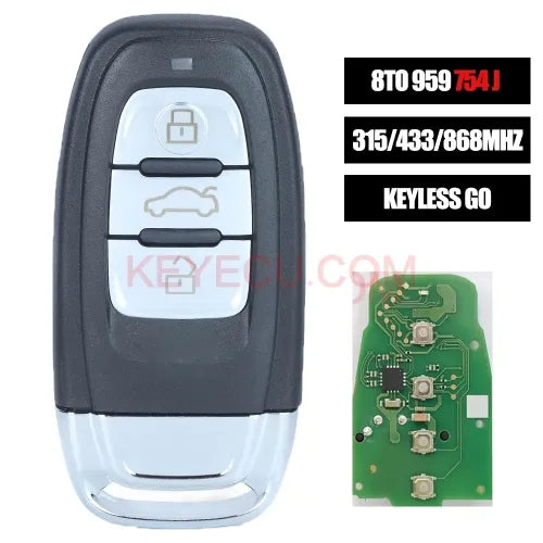 Keyless Go 8TO 959 754J Smart Remote Car Key 3 Buttons Fob 315/433/868Mhz PCF7945AC Chip for Audi A4 A5 A6L A7 A8 Q5