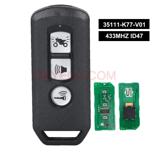 P/N: 35111-K77-V01 Motorcycle Key 2/3 Button Smart Card Remote Key 433Mhz ID47 Chip for Honda K77 2017 2018 2019