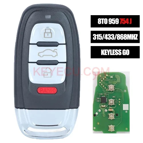 Keyless Go 8TO 959 754J Smart Remote Car Key 4 Buttons Fob 315/433/868Mhz PCF7945AC Chip for Audi A4 A5 A6L A7 A8 Q5