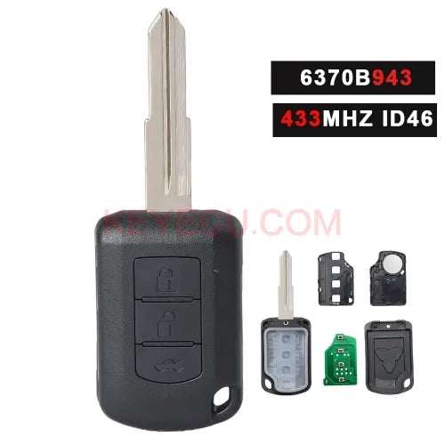 P/N:6370B943 3 Button Car Control for 2016 2017 2018 2019 Mitsubishi Lancer Remote Head Key 433MHZ 46 Chip