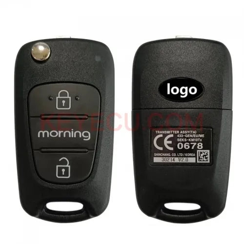 OEM Genuine 95430-1Y000, 95430-1Y200 Flip Key Fob Keyless Remote 2 Button 4D-60 433MHz for Kia MORNING 2011+ SEKS-KM10TX