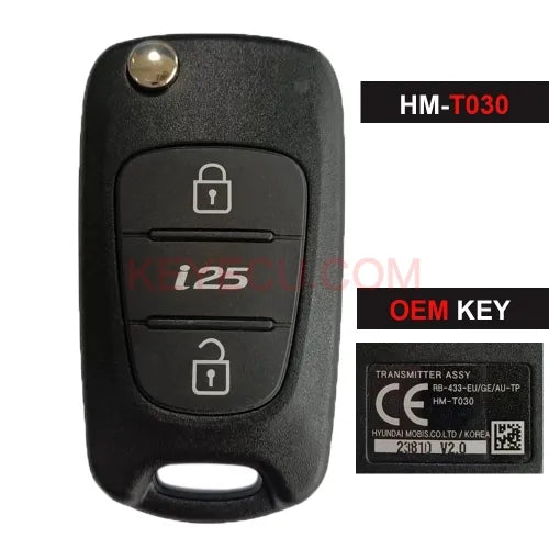 HM-T030 OEM Genuine Flip Key Fob Keyless Remote 2 Button PCF7936 433MHz For Hyundai I25 2010+