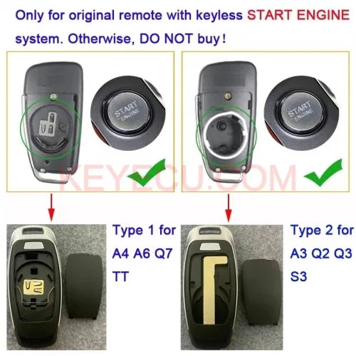 Upgraded Keyless Smart Remote Key Shell Case Cover 3 Buttons for Audi A3 A4 A6 A8 Q2 Q3 Q5 Q7 R3 RS3 RS5 TT