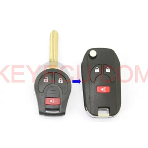 Modified Folding Remote Key Shell 2+1 Button for Nissan Cube Juke Rogue