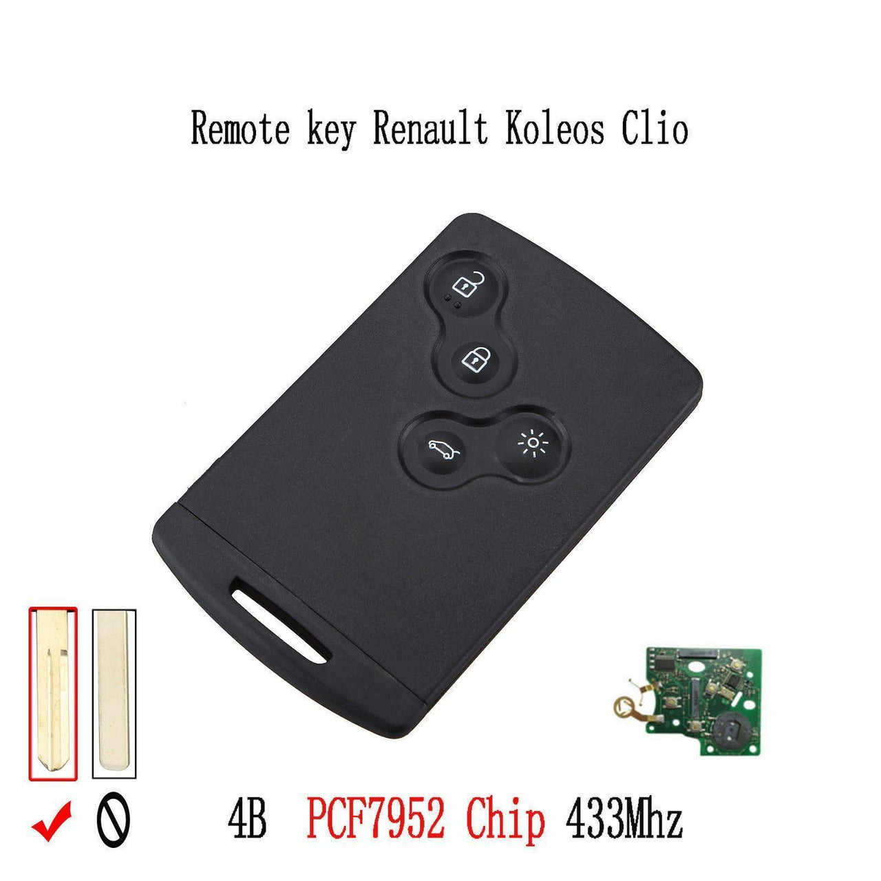 Fits Renault Koleos Clio Scenic 4 Button 433Mhz PCF7952 Car Key Fob