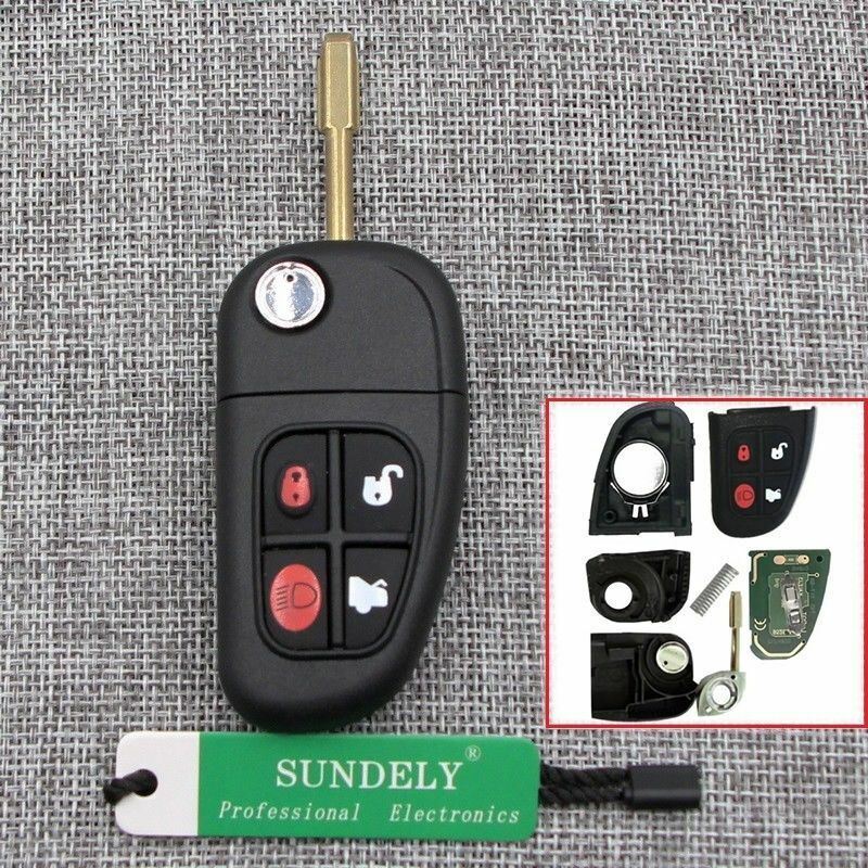 Fits Jaguar XJ XJR X S type 433MHz 4 Button Fold Flip Remote Car Key Fob