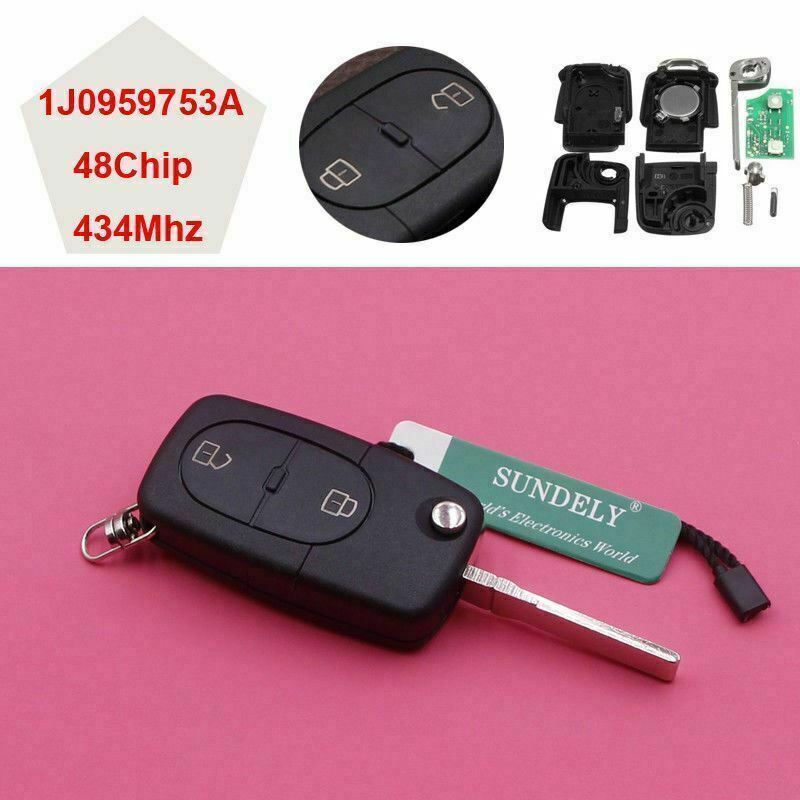 Fits VW Seat Skoda  1J0959753A 2 Button 434MHz ID48 Car Key Fob