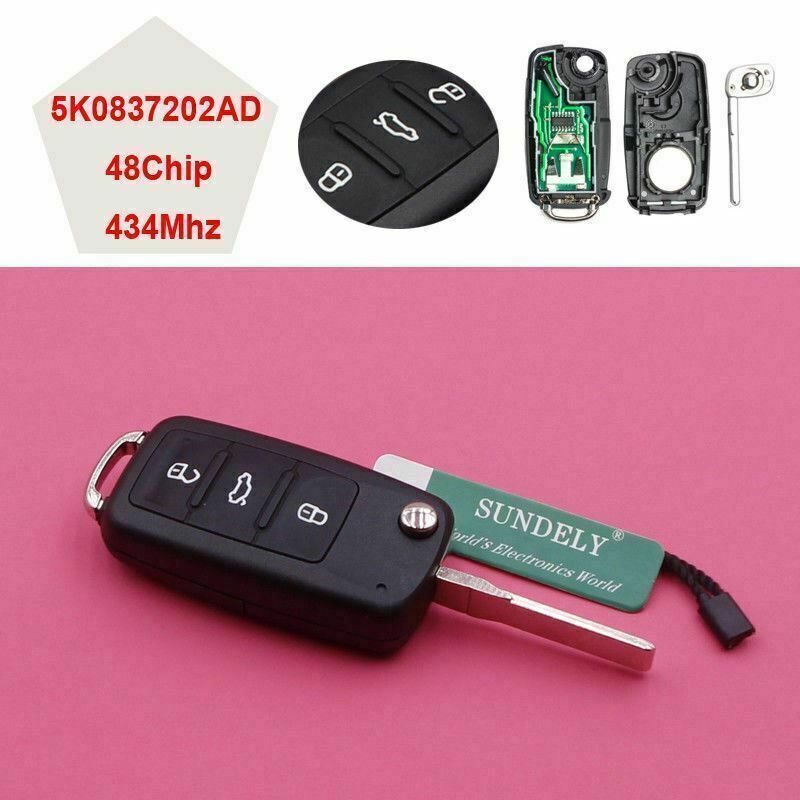 Fits VW Skoda Seat Golf Polo 5K0837202AD 434MHz ID48 3 Button Car Key Fob