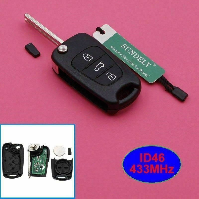 Fits  Hyundai i30 ix35 433MHz ID46 3 Button Flip Folding Remote Car Key Fob