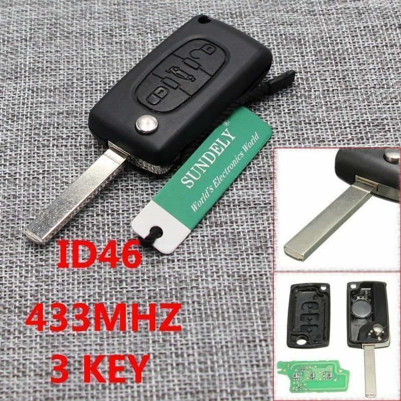 Fits Peugeot Citroen 433MHZ ID46 Chip 3 Buttons Remote Locking Key Fob Case