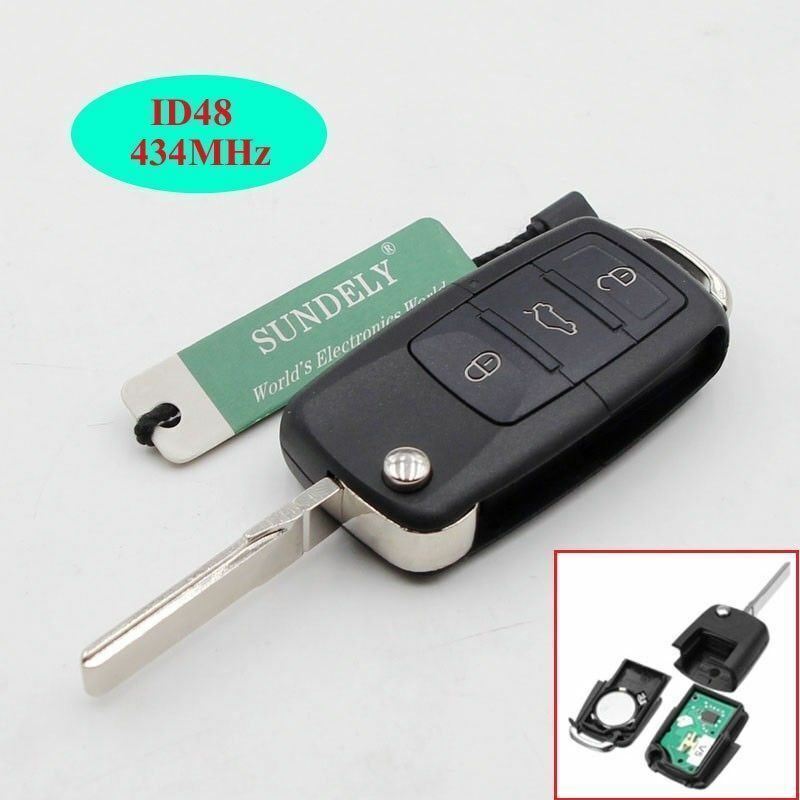 Fits Volkswagen 434MHz With ID48 Chip 1J0 959 753 DA 3 Button Flip Remote Key