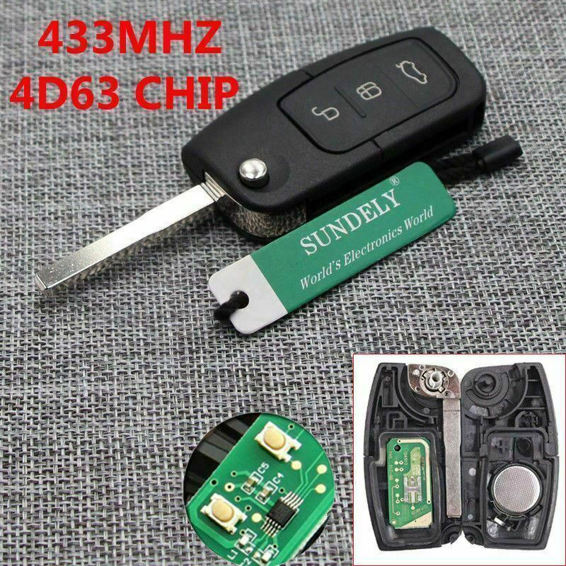 Fits Ford Focus Fiesta Galaxy 433Mhz 4D63 3 Button Folding Remote Key Fob