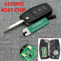 Thumbnail for Fits Ford Focus Fiesta Galaxy 433Mhz 4D63 3 Button Folding Remote Key Fob