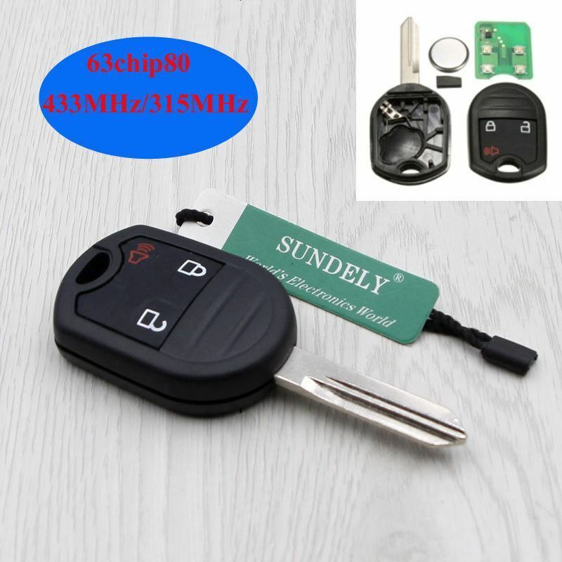 Fits Ford F150 250 350 Uncut Blade 3 Button Keyless Remote Key Fob 63chip 80Bit