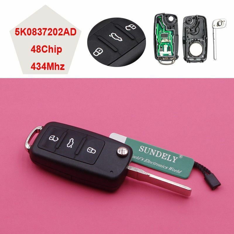 Remote Key 434MHz ID48 Chip 5K0837202AD for GOLF PASSAT Tiguan Polo Jetta Beetle