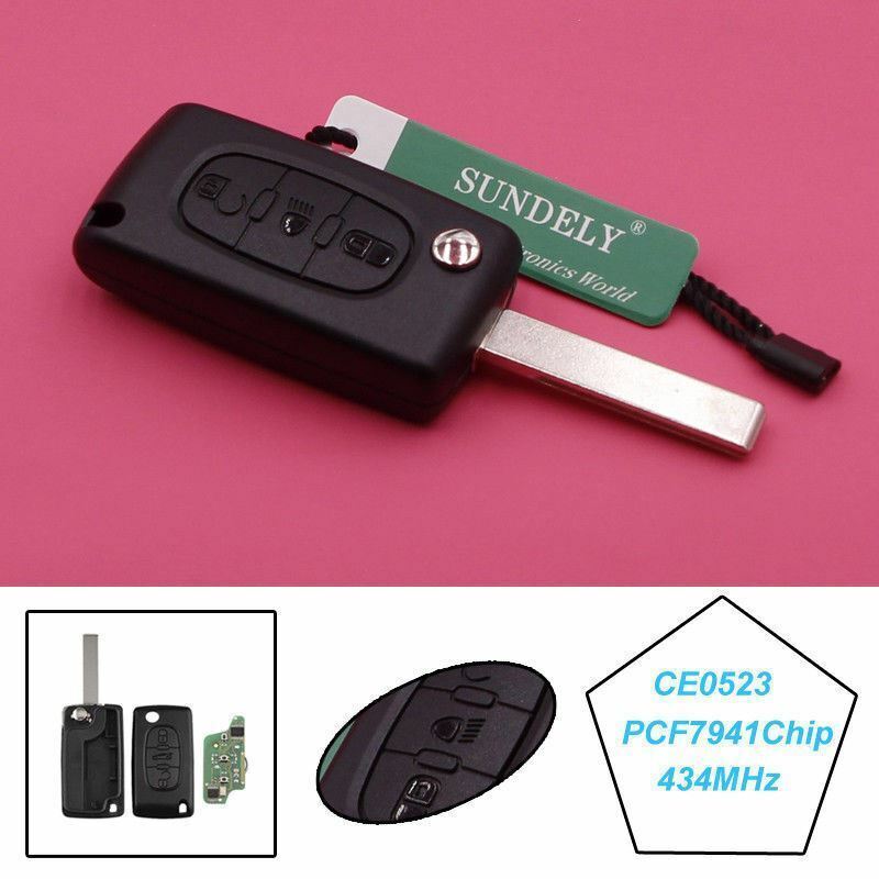 Fits Citroen C3 C2 C5 C4 HU83 434MHz PCF7941 3 Button Uncut Blade Remote Key Fob