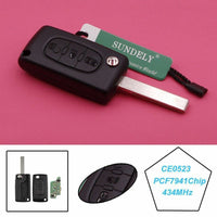 Thumbnail for Fits Citroen C3 C2 C5 C4 HU83 434MHz PCF7941 3 Button Uncut Blade Remote Key Fob