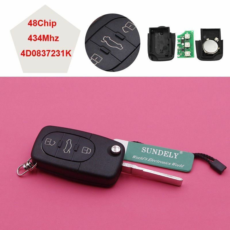 Fits Audi A6 TT 1998 - 2006 434MHz ID48 Chip 4D0837231K Car Remote Key fob