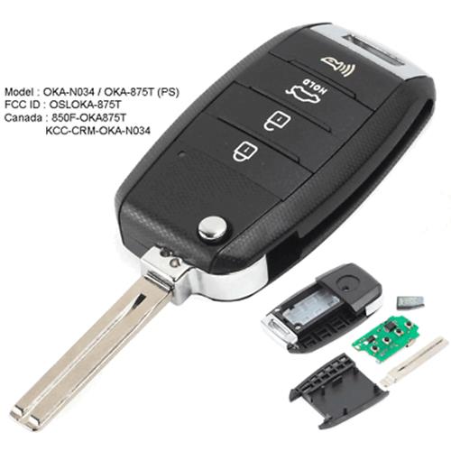 For Kia Soul 2014 - 2017 OSLOKA-875T 433MHz 4 Button Flip Remote Car Key Fob