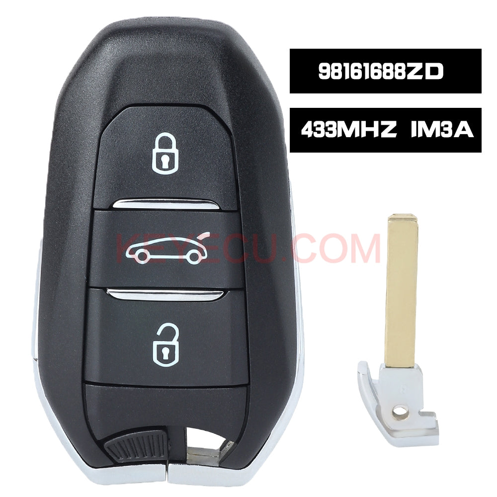 OEM P/N: 98161688ZD Smart Remote Key 3 Buttons 433MHz IM3A Chip for Opel Grandland X 2017 2018 2019 HU83 / VA2 Blade