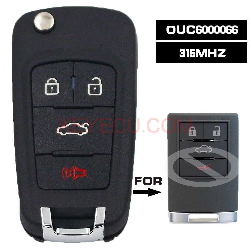 OUC6000066 Replacement Remote Control Key Fob 4 Button 315MHz for Cadillac CTS 2008-2013